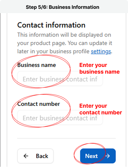 Step 5 - Business Information